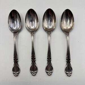 Lyon Stainless Queen's Fancy Teaspoons Set of 4 Floral Flatware Silverware